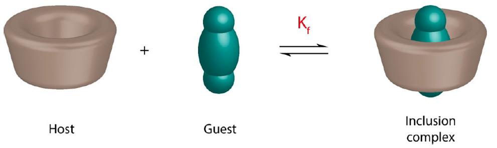 Schematic illustration of the formation of an inclusion complex between a cyclodextrin (host) and a guest.