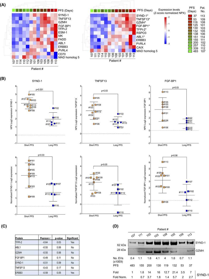 Association of extracellular vesicle protein analysis with progression-free survival (PFS).