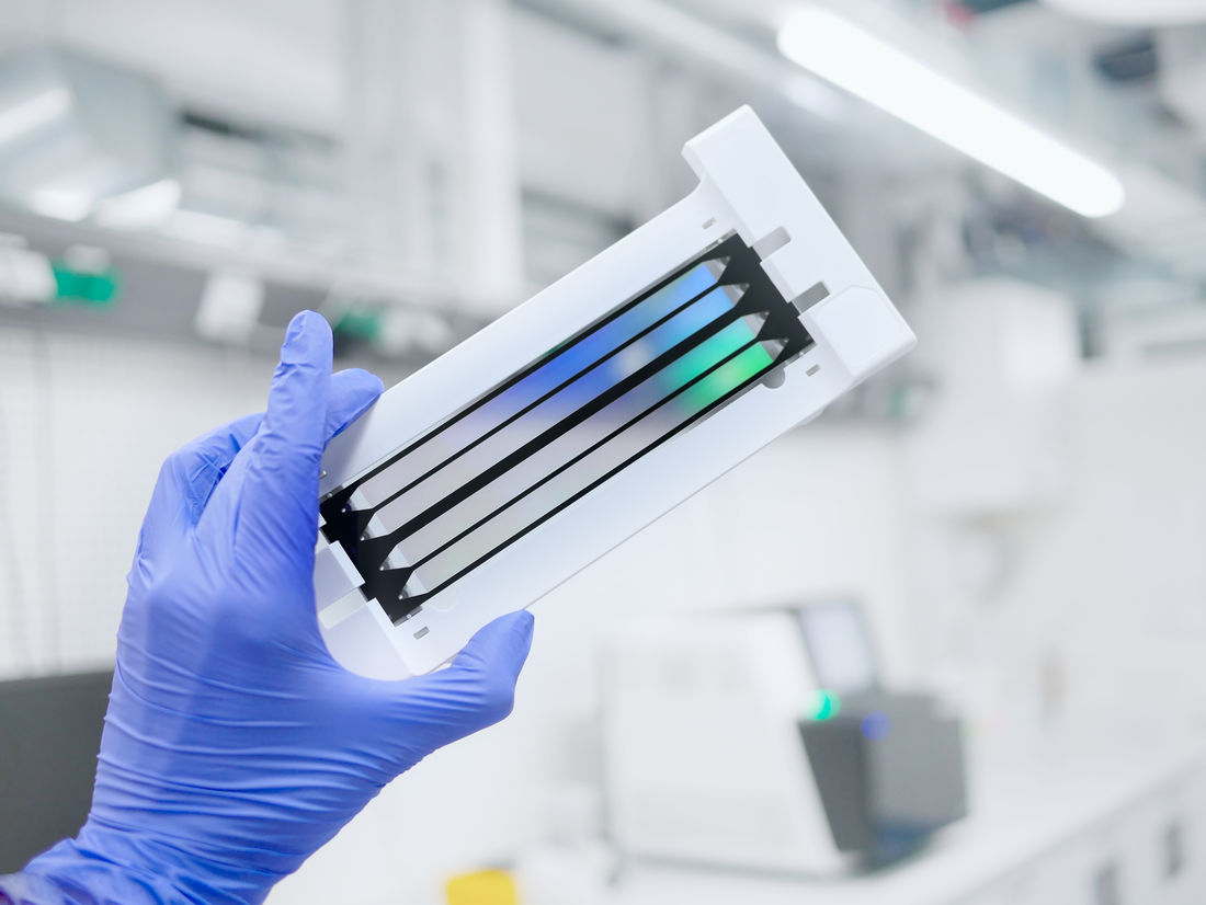 Next generation sequencing flow cell in sequencer.