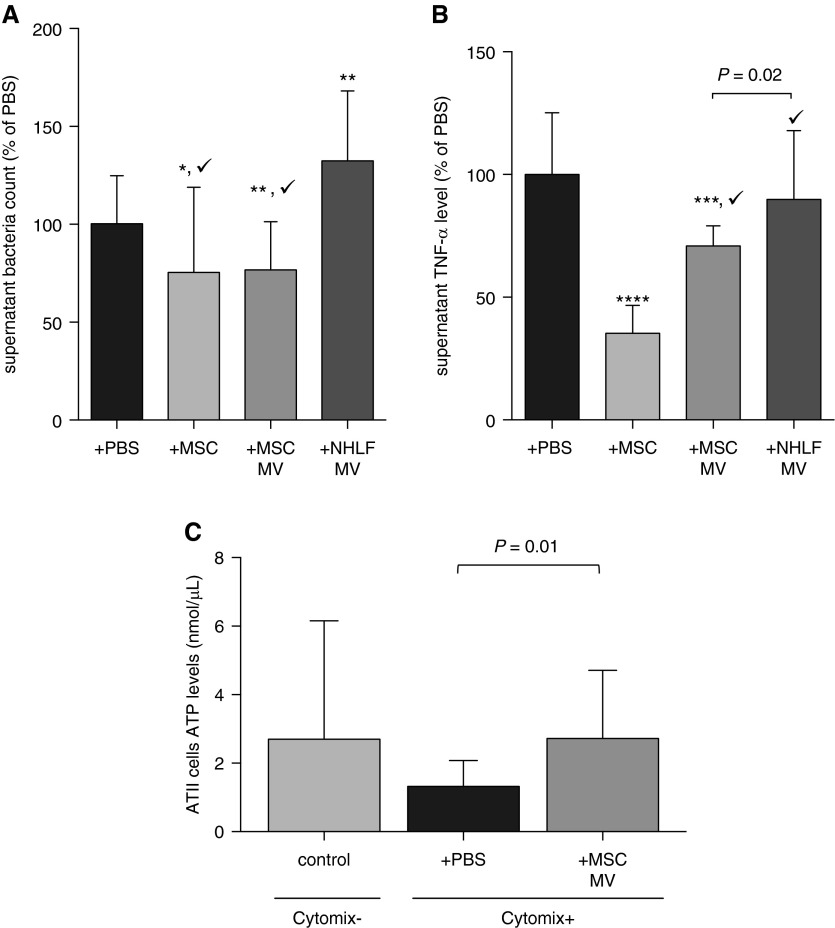 Functional effects of MSC MVs on monocytes and ATII cells.