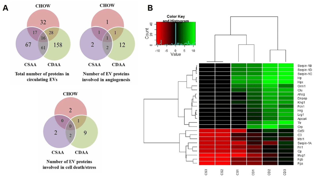 Proteome changes in EVs from NASH and control mice.