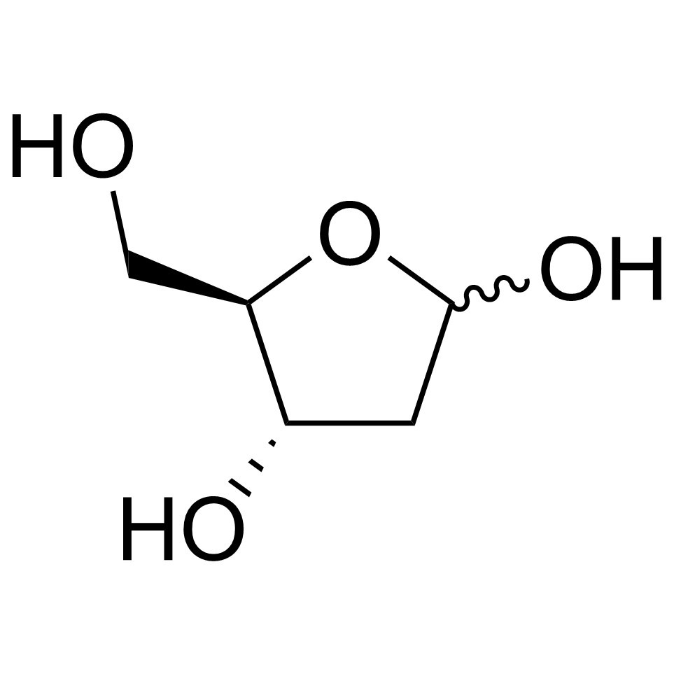 Chemical structure of D-deoxyribose.