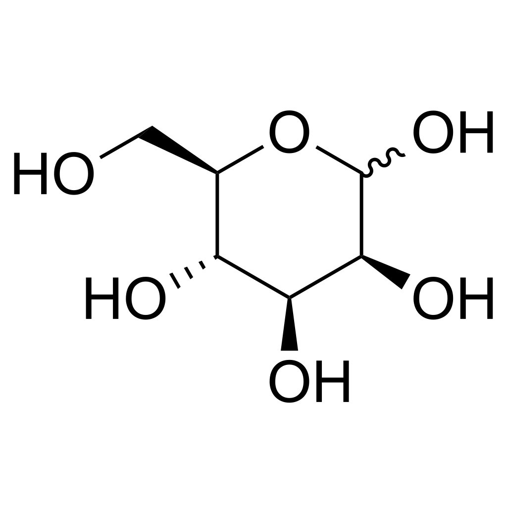 Chemical structure of mannose (alpha/beta-D-mannopyranose).