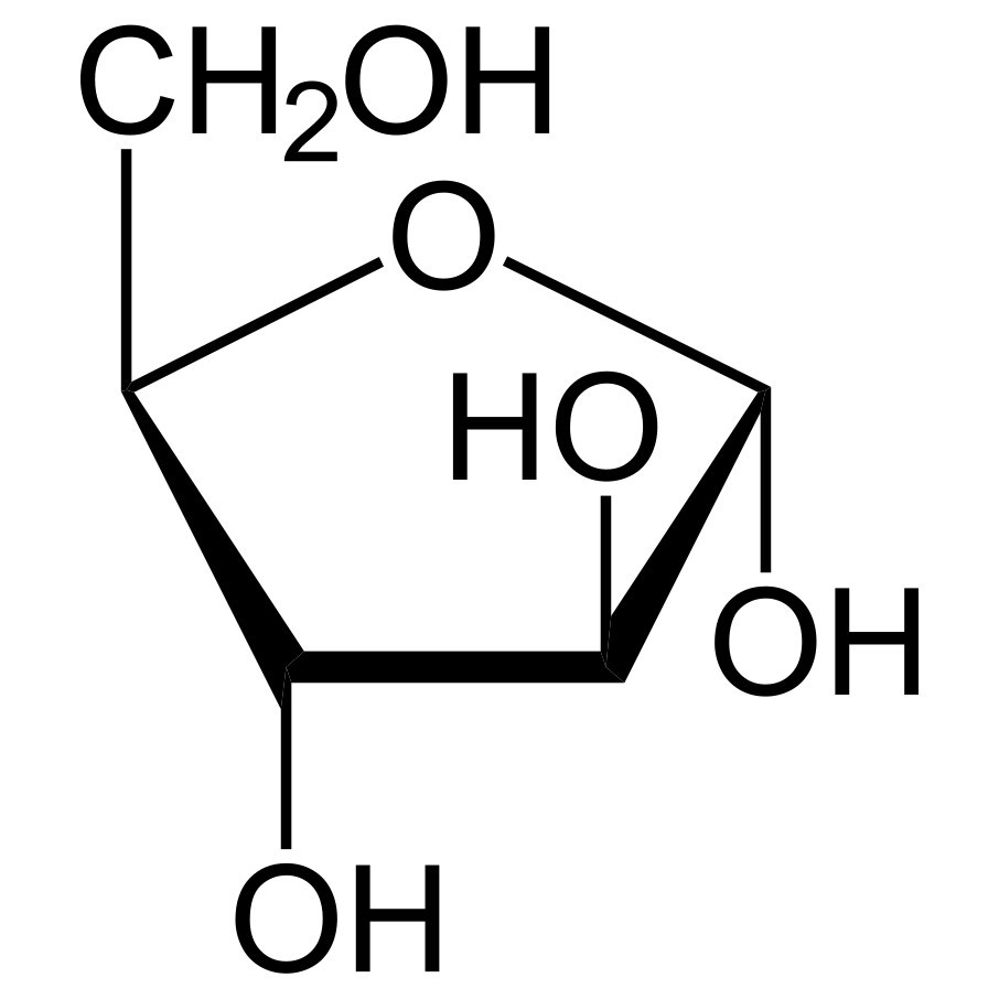Structure of alpha-D-arabinofuranose (Haworth projection).