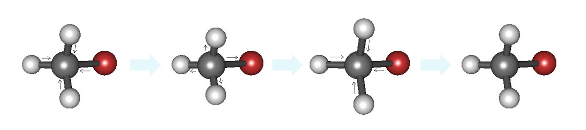 Illustration of the symmetric stretch-compress mode.
