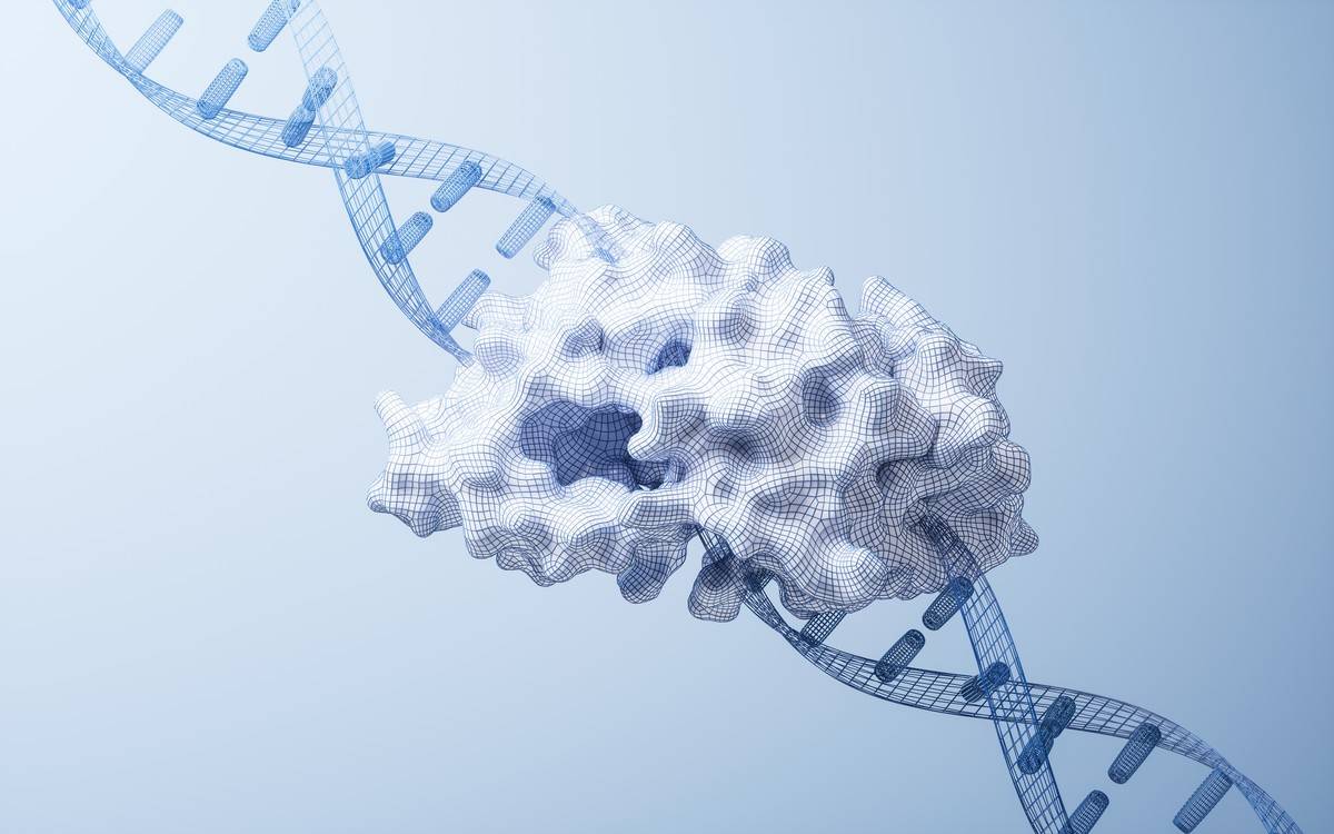 3D illustration of DNA and protein with a biological and scientific concept.