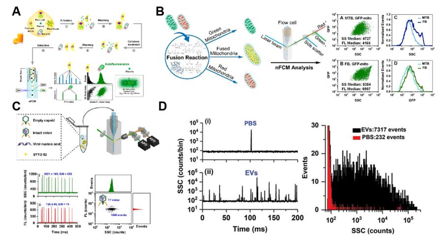 Figure 3. Detection of bacteria, mitochondria, virus and EV with nFCM