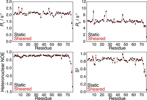 Relaxation data obtained by high-sensitivity Rheo-NMR.